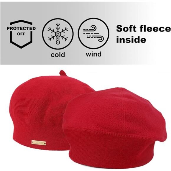 Women\'s Wool Beret Hat Crochet Angora Knit Berets French Paris Hat, Red